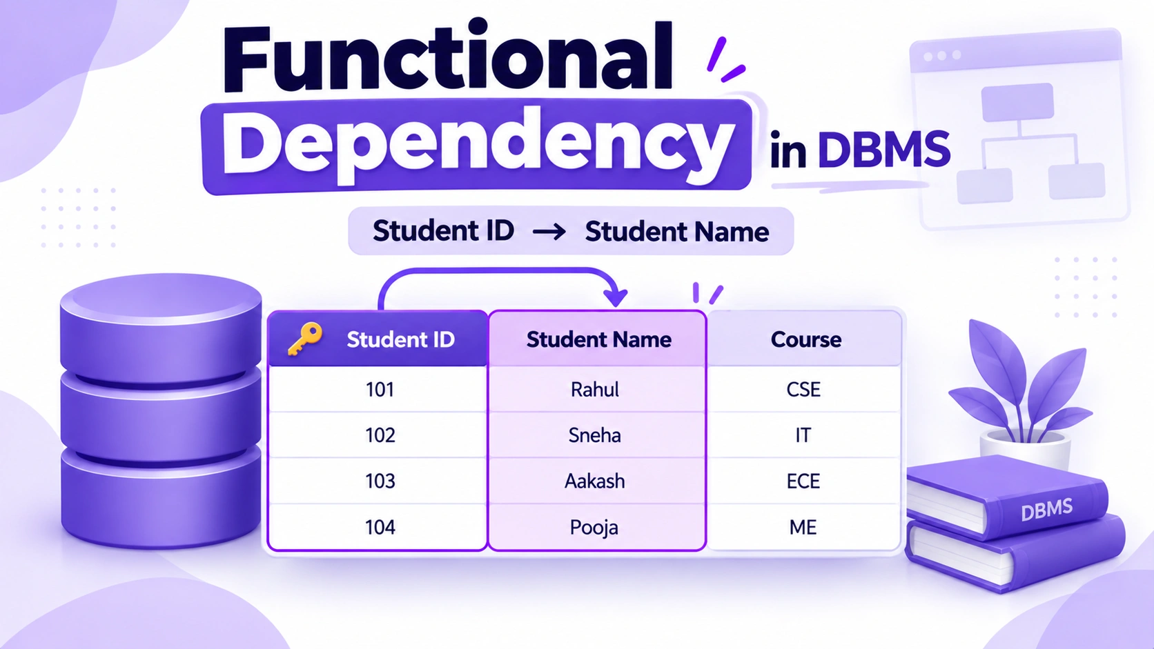 Functional Dependency in DBMS in Hindi - Functional Dependency क्या है diagram