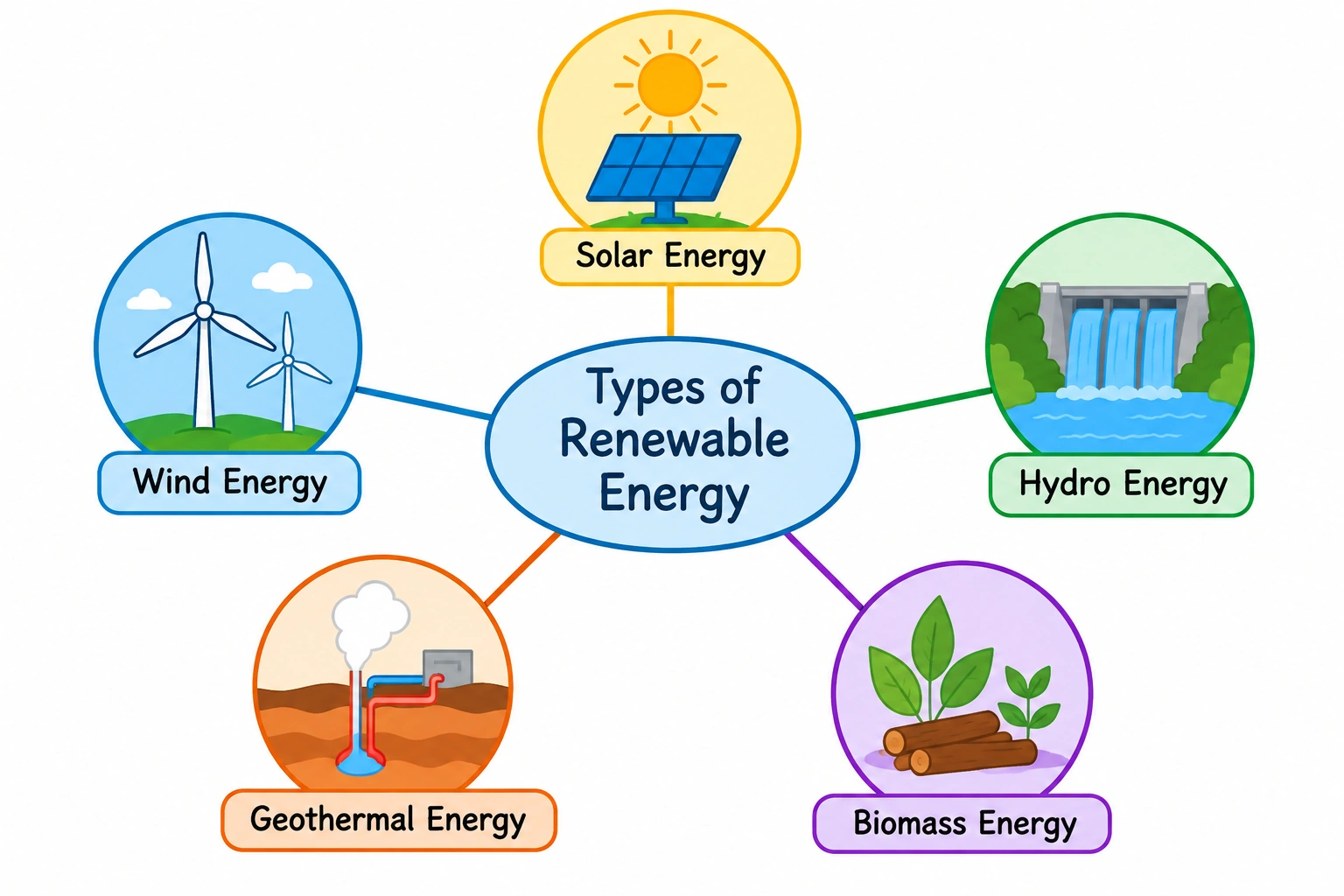 Types of Renewable Energy in Hindi - नवीकरणीय ऊर्जा के प्रकार diagram